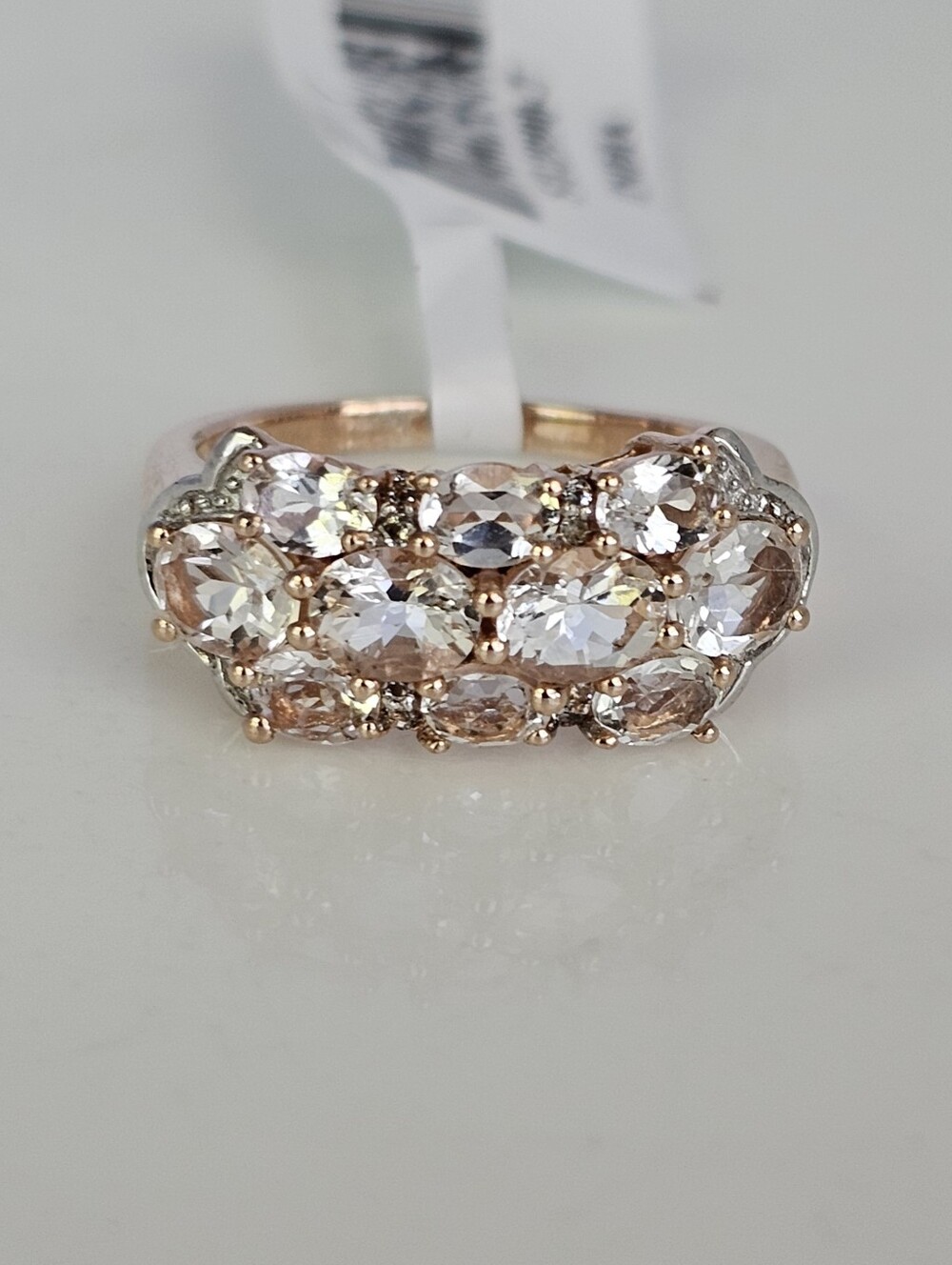 Genuine Peach Morganite Cluster Ring 18K Rose Gold Vermeil & White Zircon Size 7